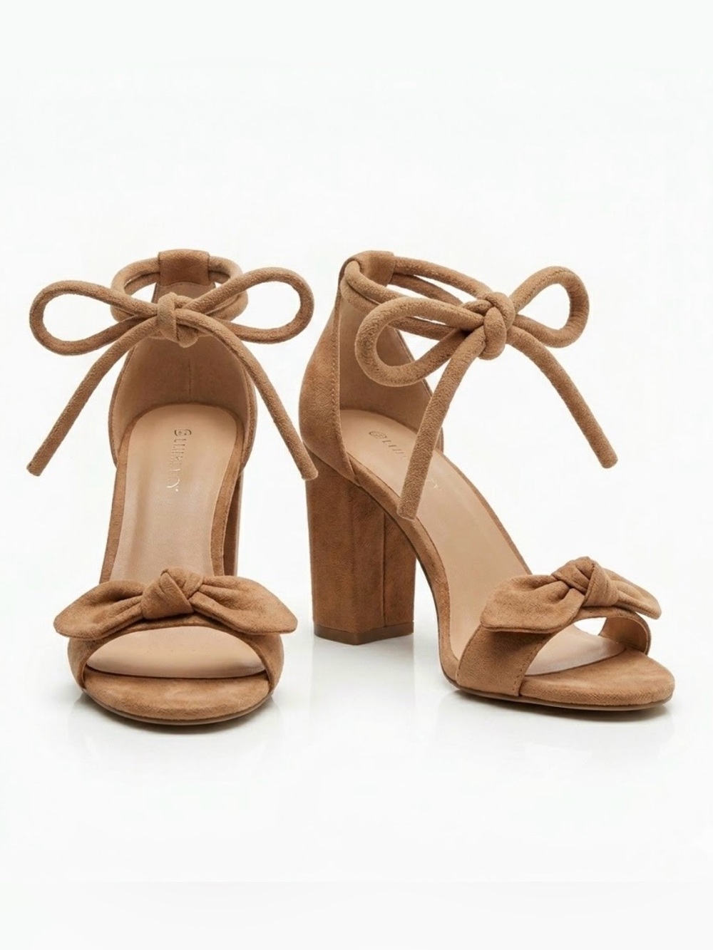 Amazon Tan Suede Tie-Ankle Block Heels